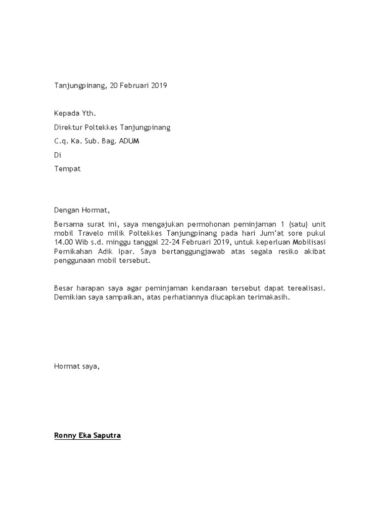Surat Peminjaman Mobil Dinas  PDF