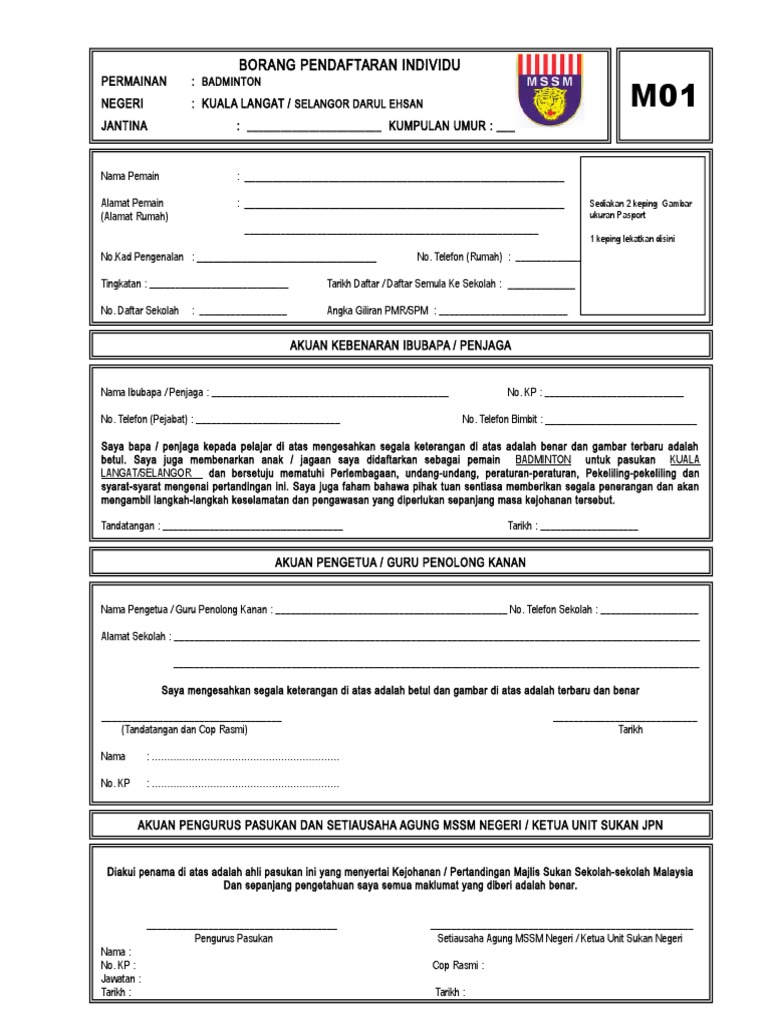 8 Borang M01 Badminton Pdf