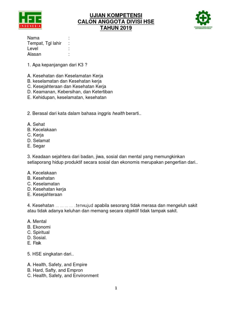 Soal Ujian Hse Koordinator Pdf