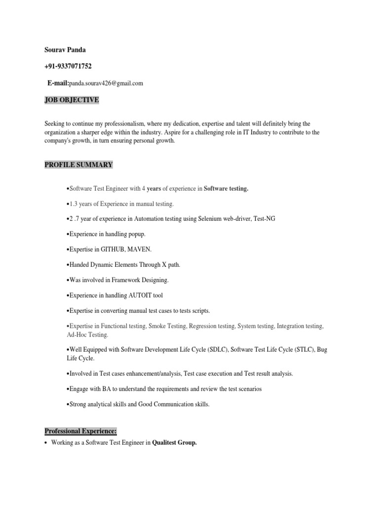 Software Test Engineer Profile | PDF | Software Testing | Software Bug
