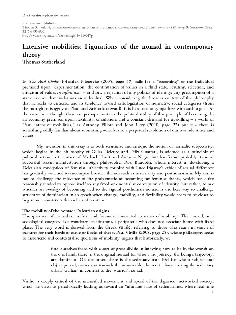 Nomadic Subjectivity in Contemporary Theory | PDF | Gilles Deleuze ...