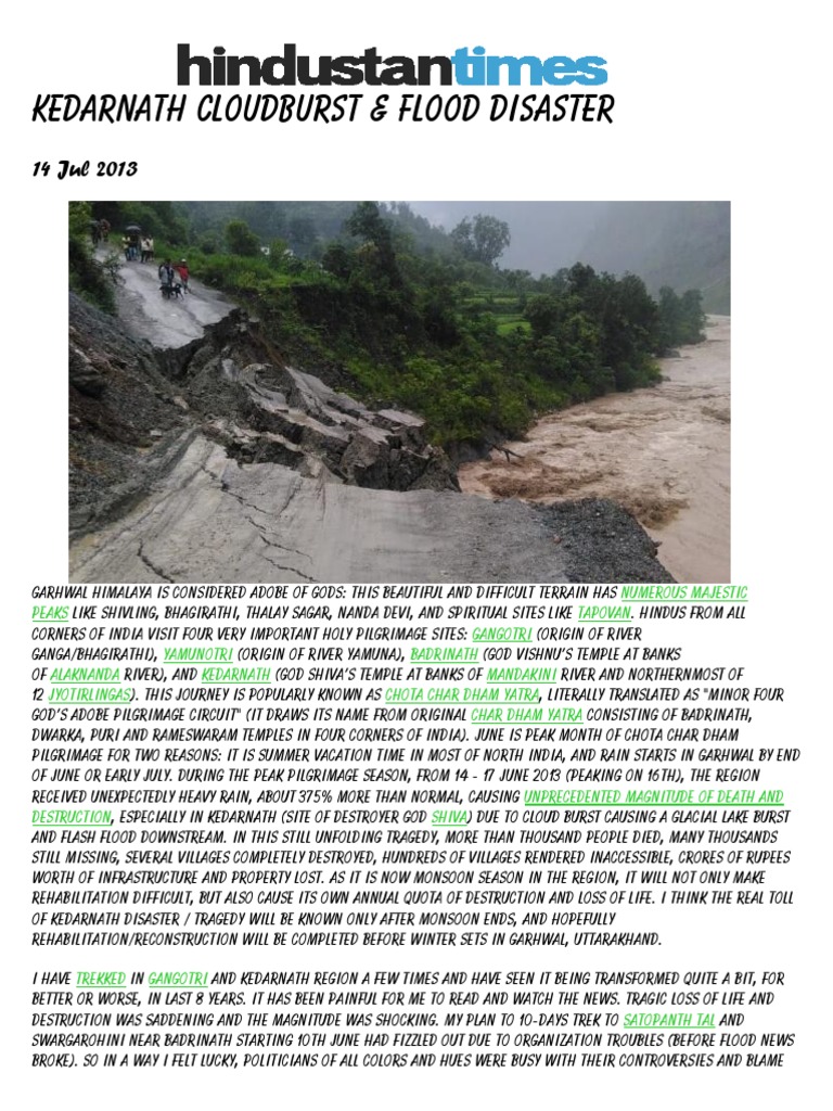 Kedarnath Cloudburst & Flood Disaster PDF Physical Geography