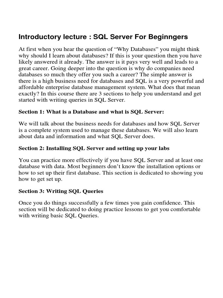 SQL Server Basics for Beginners | PDF