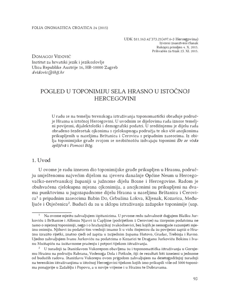 Hrasno Etimologija Vidovic PDF