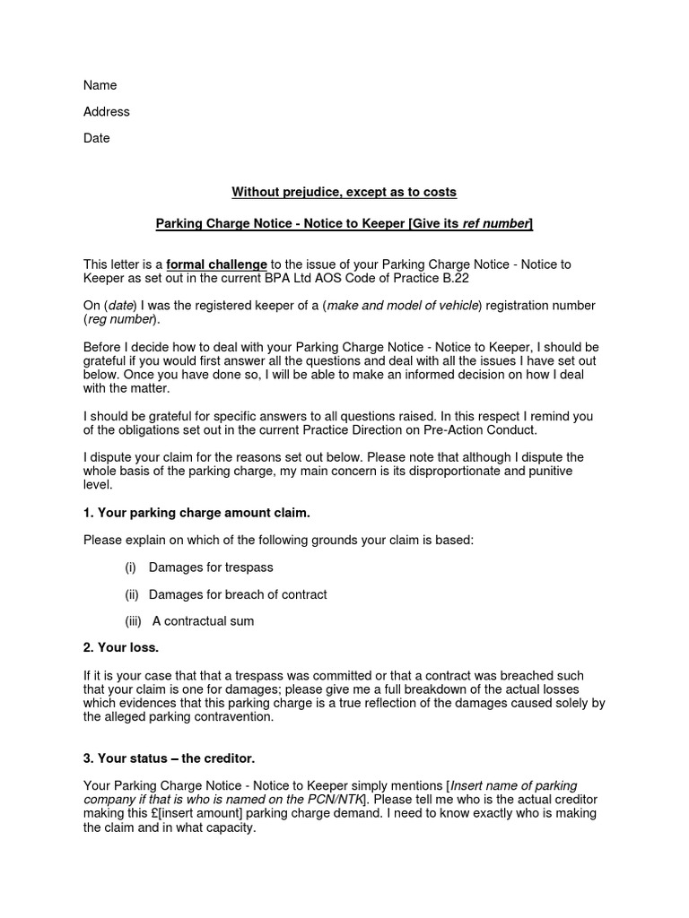 Without Prejudice Except As To Costs Parking Charge Notice Notice To Keeper Give Its Ref Number Damages Government Information