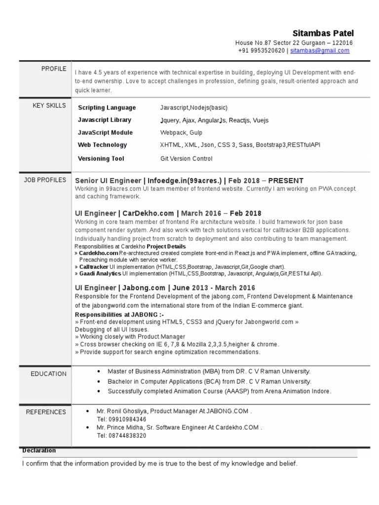 Senior UI Engineer Resume Overview | PDF | Angular Js | Java Script