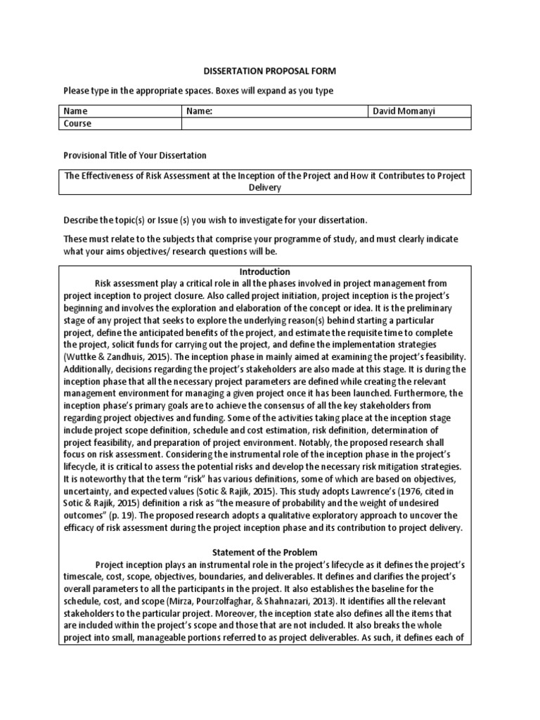 Risk Assessment in Project Inception | PDF | Risk Management | Risk
