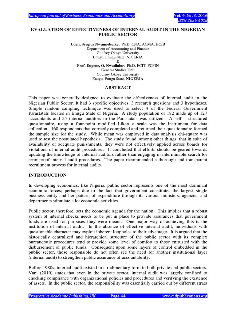 Effectiveness of Internal Audit in Nigeria | PDF | Internal Audit | Audit