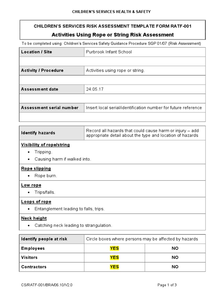 Rope Activities Risk Assessment for Kids | PDF | Risk Assessment | Risk