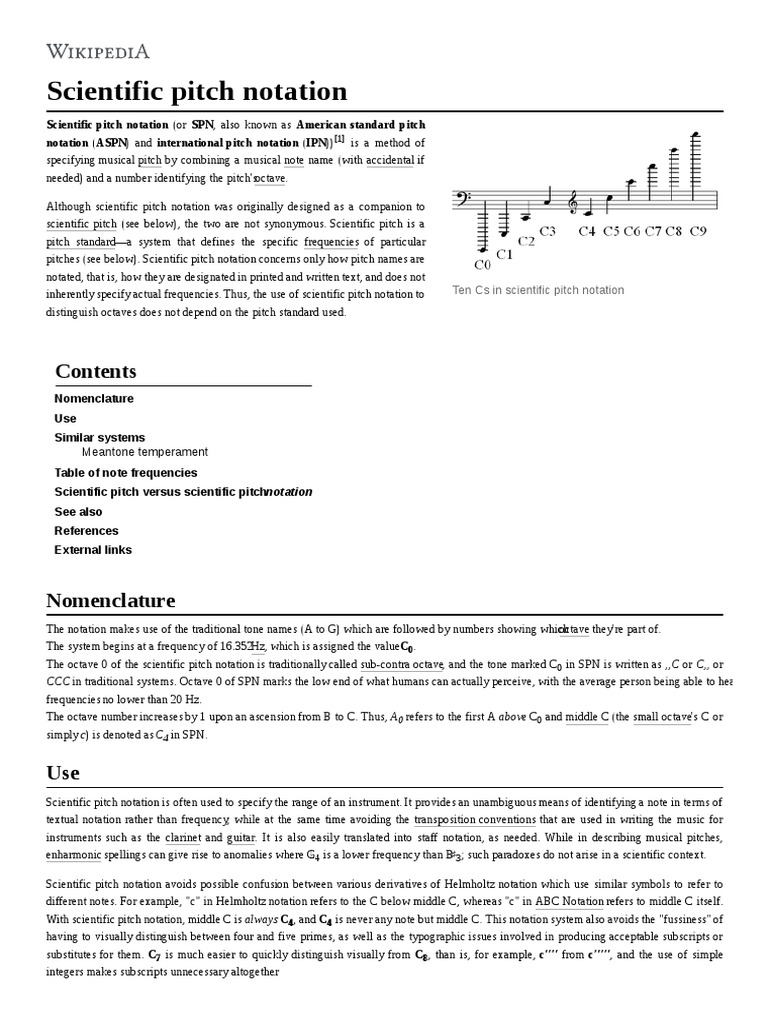 Scientific Pitch Notation Pitch Label American PDF PDF