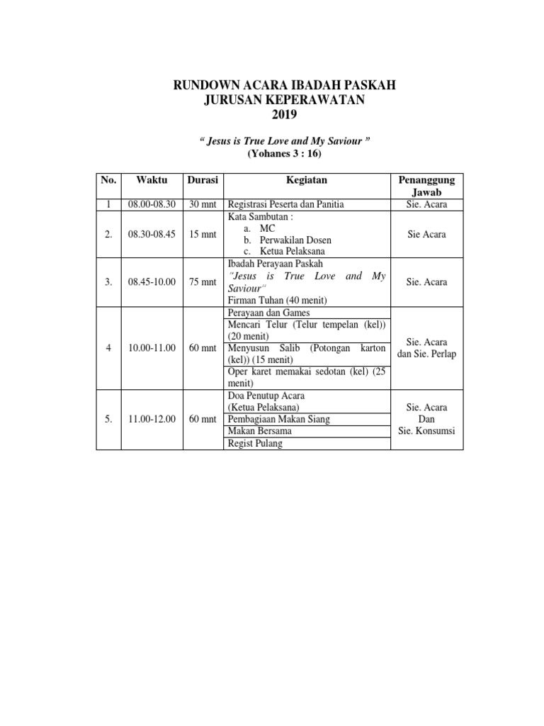 Rundown Ibadah Paskah 2019 Keperawatan | PDF