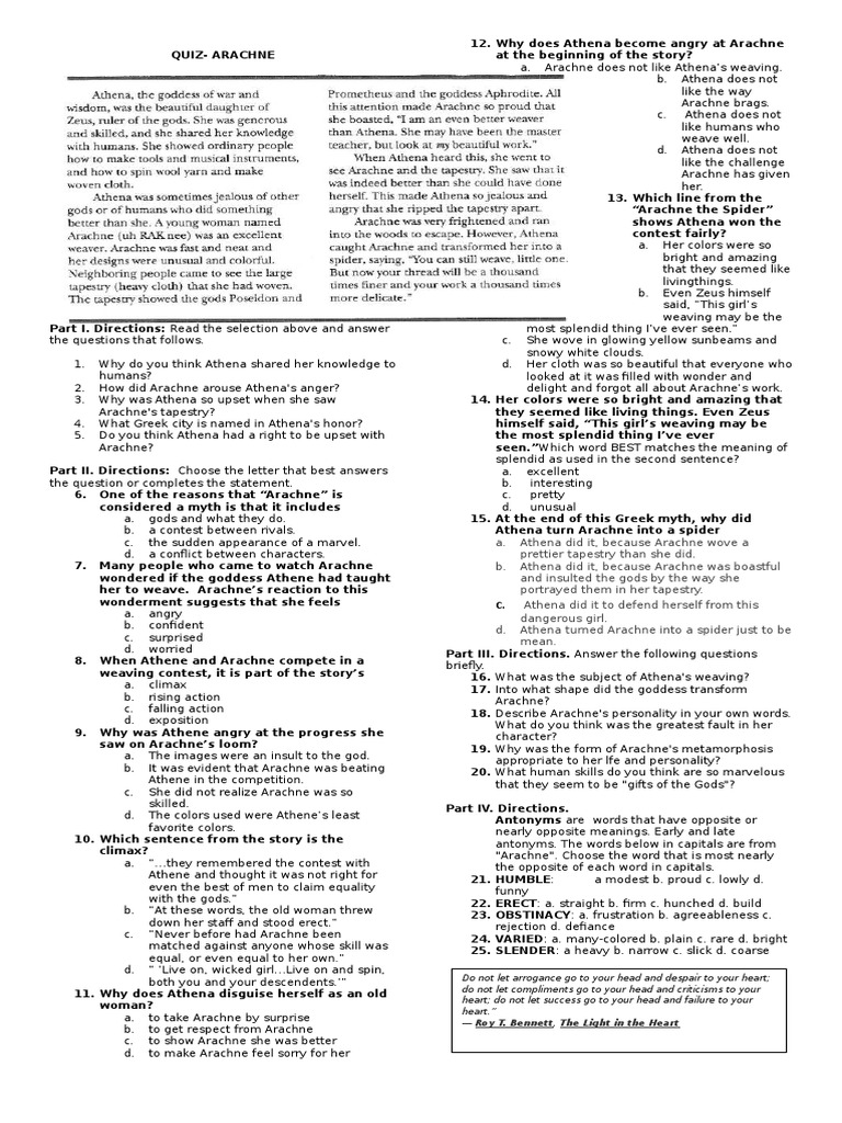 Arachne Quiz | PDF | Athena