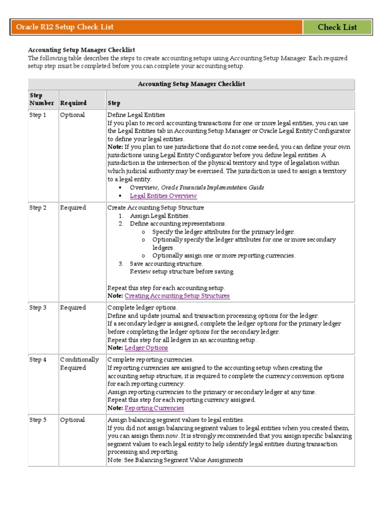Oracle R12 Setup Checklist | PDF | Accounts Payable | Depreciation