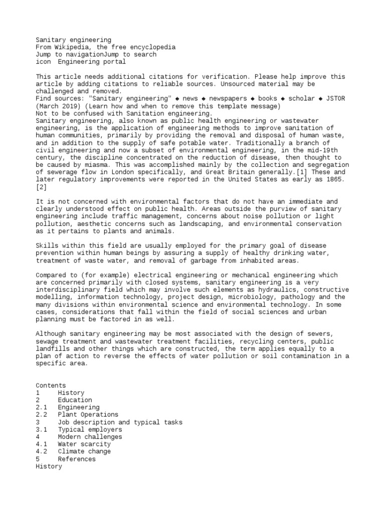 Sanitary Engineering: Application of Engineering Methods to Improve ...