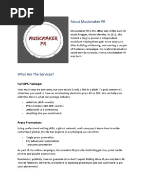 Musicmaker PR Services Brochure
