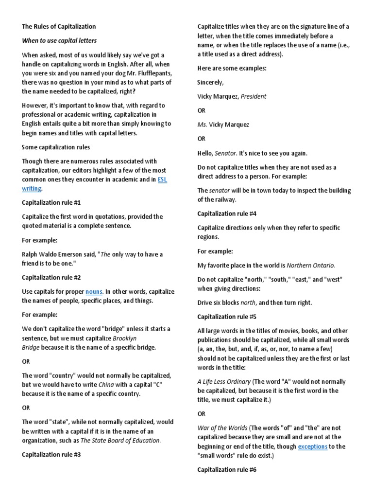 Capitalization Rules Explained | PDF | Comma | Bracket