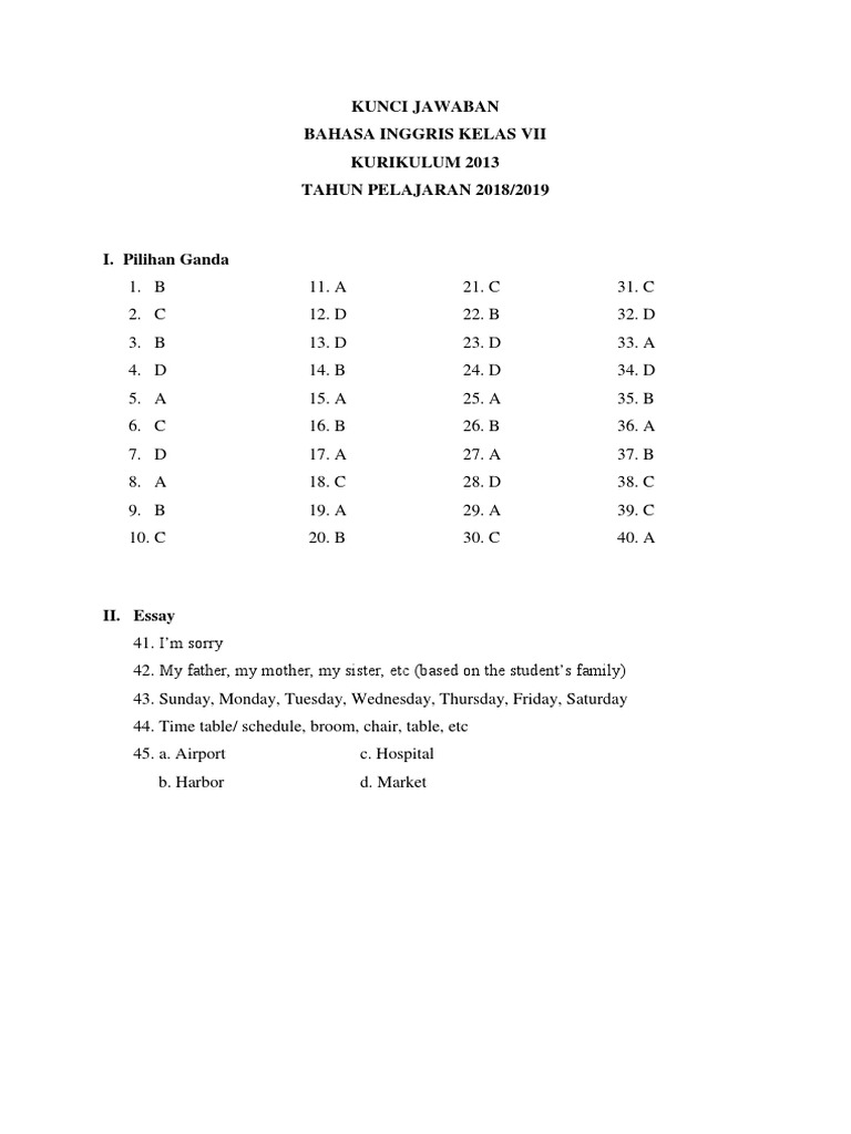 42+ Soal Kisi-Kisi Kunci Jawaban Bahasa Inggris Kelas 7 K13 Background