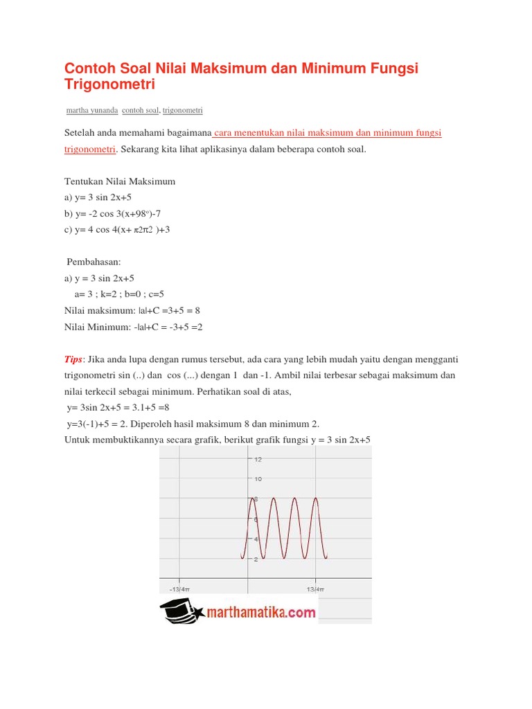 Contoh Soal Nilai Maksimum Dan Minimum Fungsi Trigonometri ...