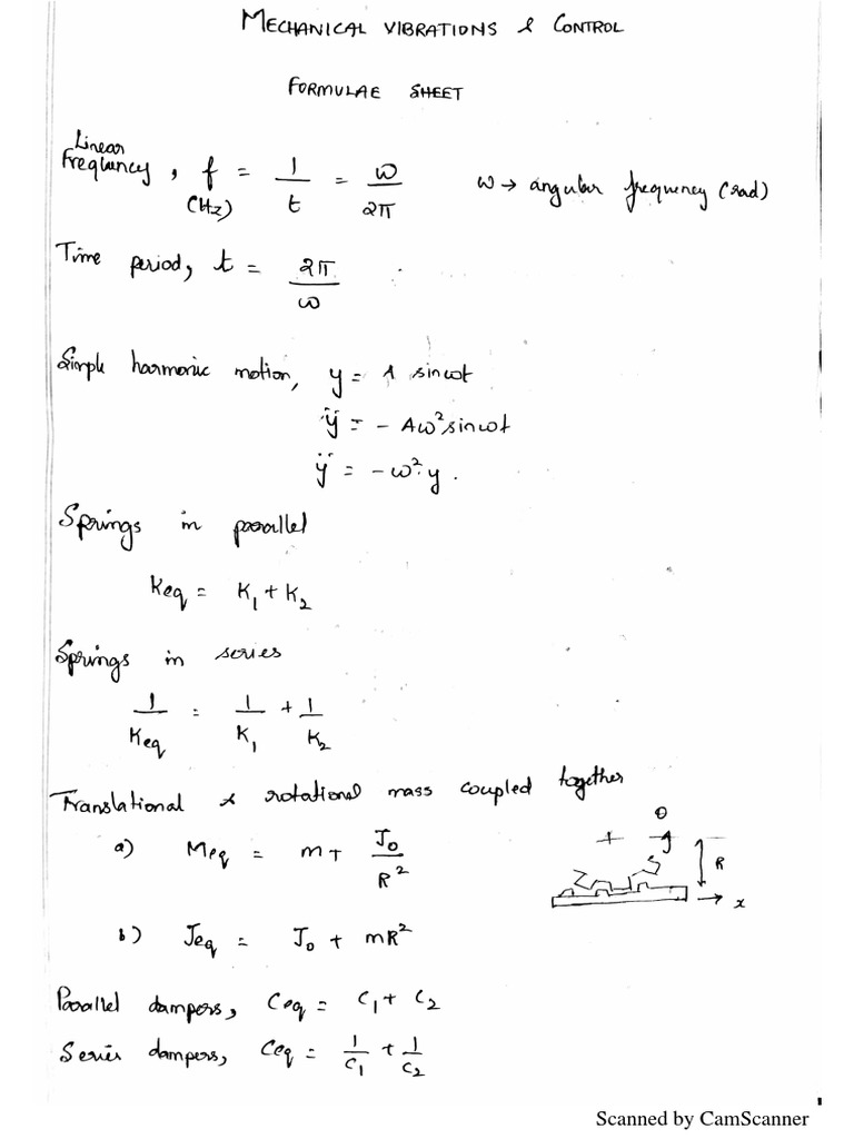 Mechanical Vibration Formula Sheet