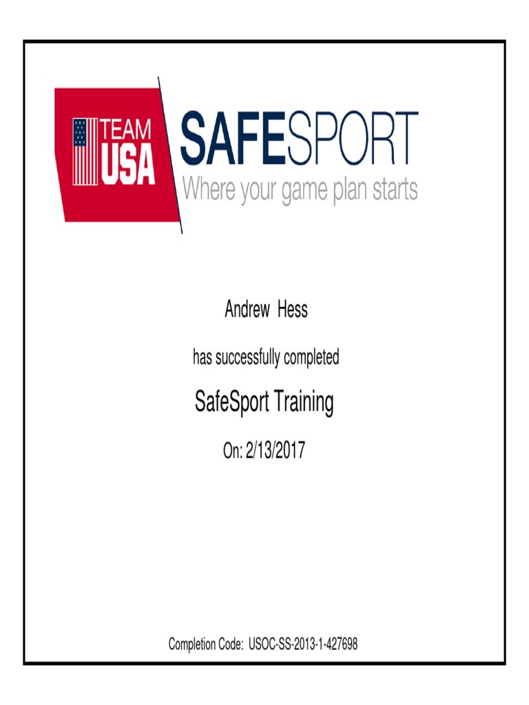 Safe Sport Certificate Andrew Hess PDF