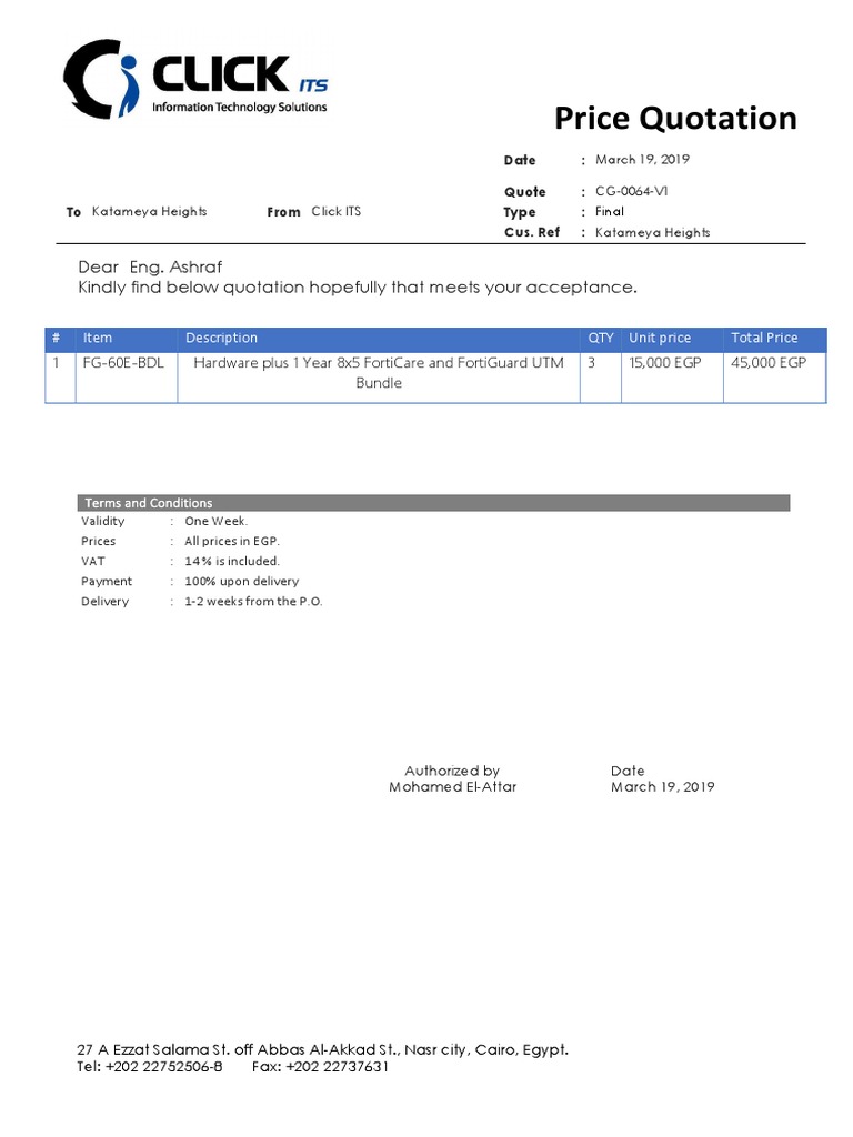 Quotation for FortiCare Hardware | PDF