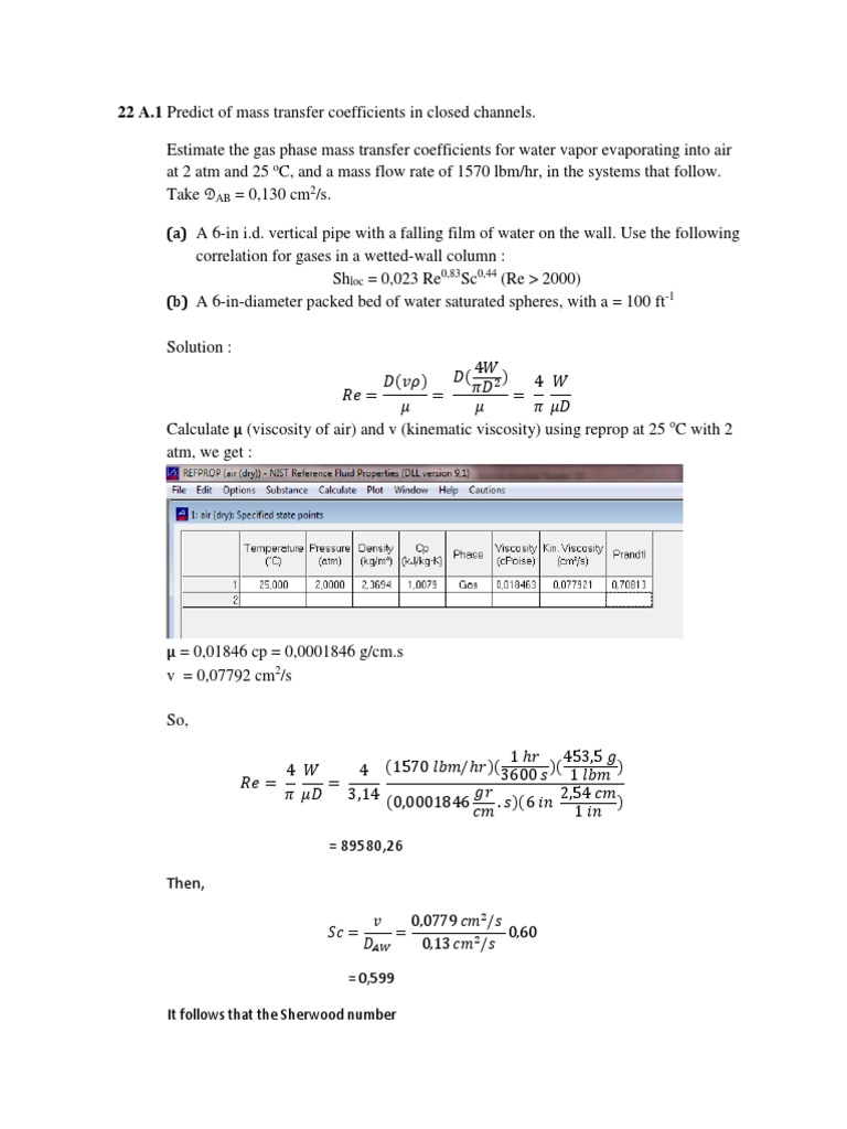 22 A.1 Predict of Mass Transfer Coefficients in Closed Channels | PDF ...
