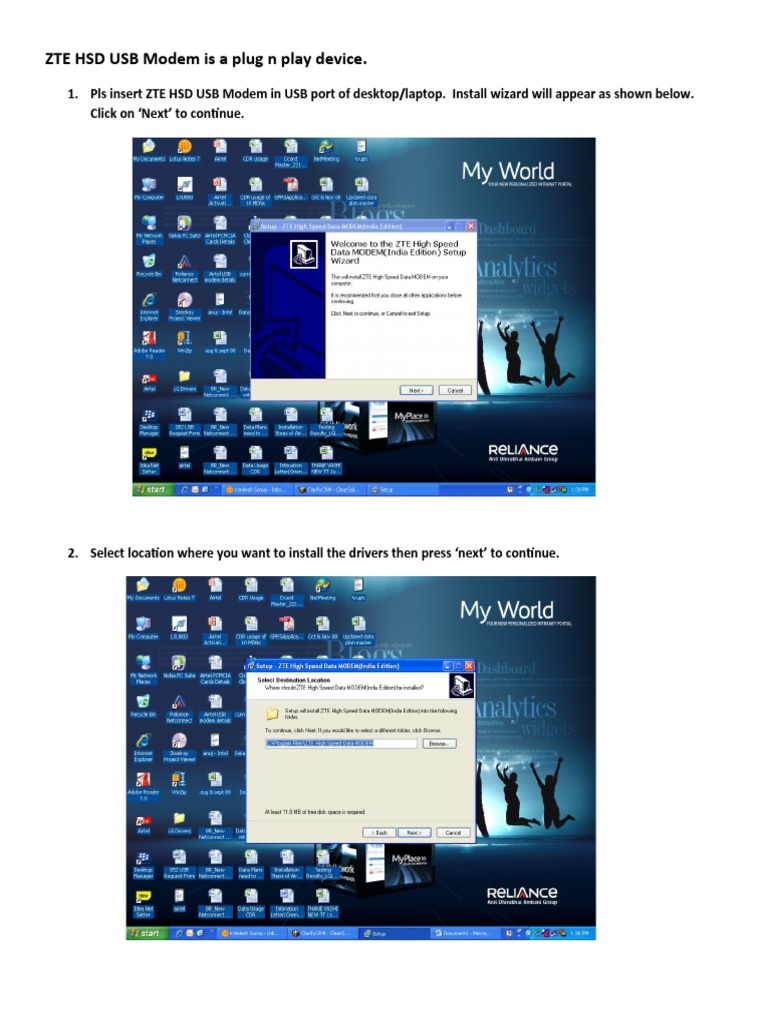 ZTE HSD USB Modem Installation Guide | PDF | Modem | Computing Platforms