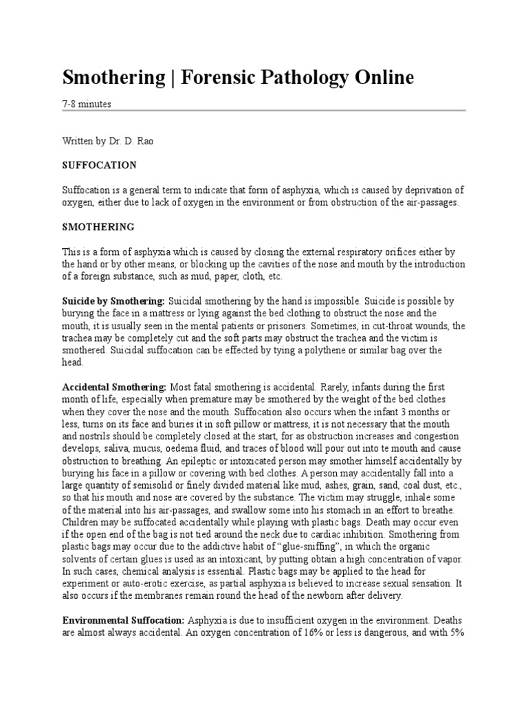 A Comprehensive Examination of Suffocation and Smothering: Mechanisms ...