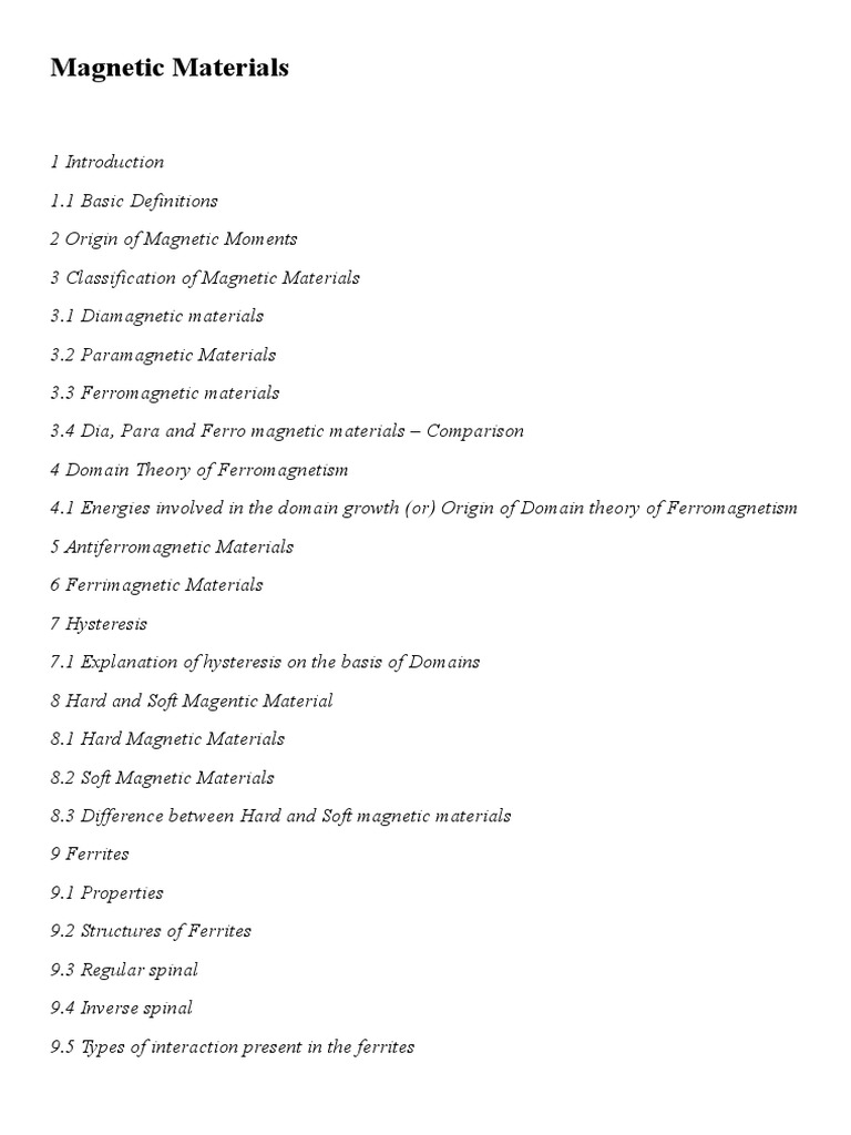 Types of Magnetic Metals (LIST)