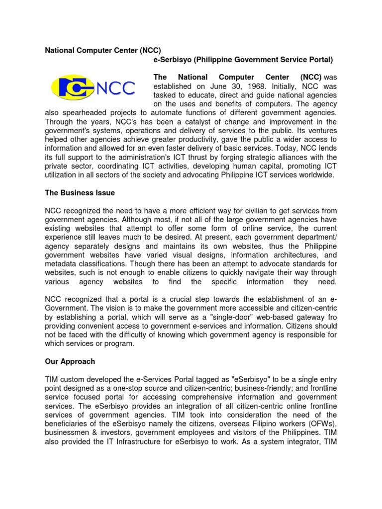 NCC's e-Serbisyo: Streamlining Government Access | PDF | Internet ...
