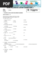 Soal UAS Bahasa Inggris Kelas 1 SD Semester 2 Dan Kunci Jawaban