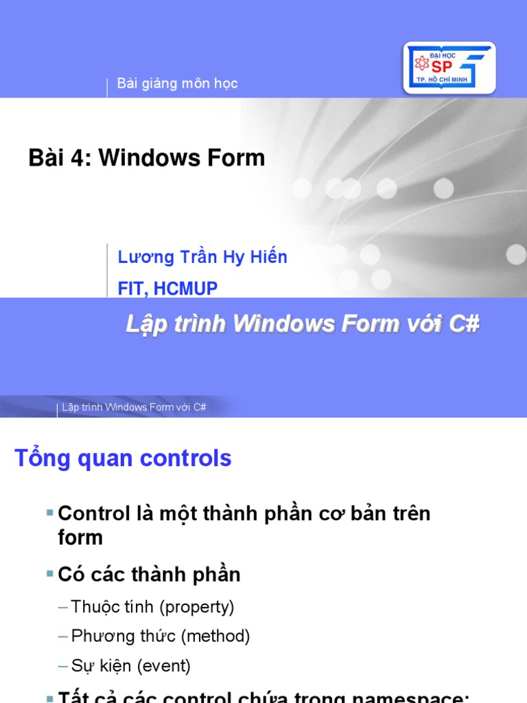 LP Trinh Windows Form VI C Bai 4 Windo PDF | PDF