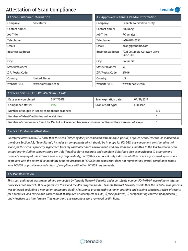 Salesforce PCI ASV Scan Attestation | PDF | Payment Card Industry Data ...
