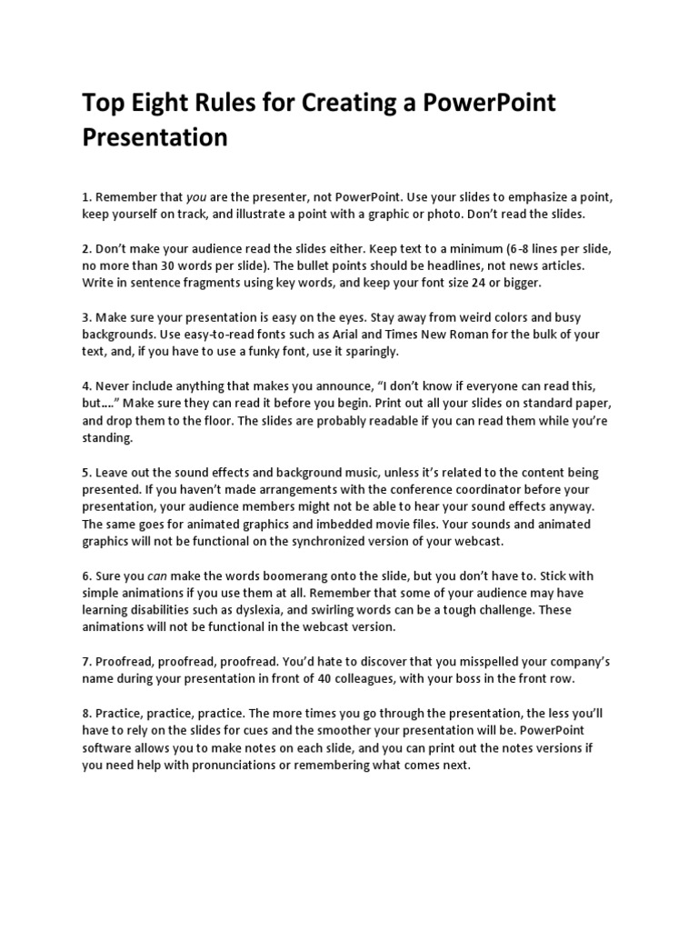 Top Eight Rules For Creating A PowerPoint Presentation - 2014 PDF | PDF