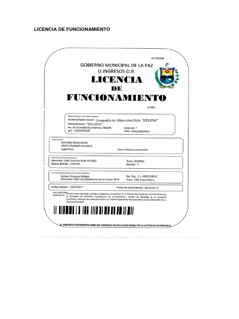 Licencia de Funcionamiento en La Paz | PDF