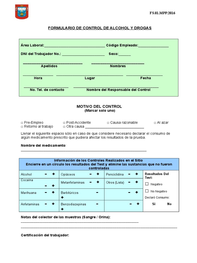 FORMULARIO DE CONTROL DE ALCOHOL Y DROGAS.doc Medicamentos con receta