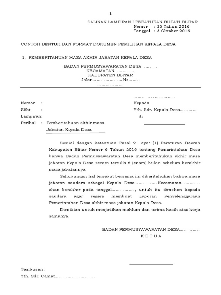 Contoh Bentuk Dan Format Dokumen Pemilihan Kepala Desa Badan Permusyawaratan Desa Kecamatan Kabupaten Blitar Pdf Pdf