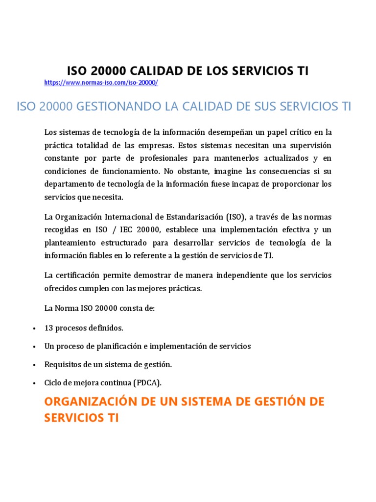 ISO 20000: Gestión de Servicios TI | PDF | It Service Management ...