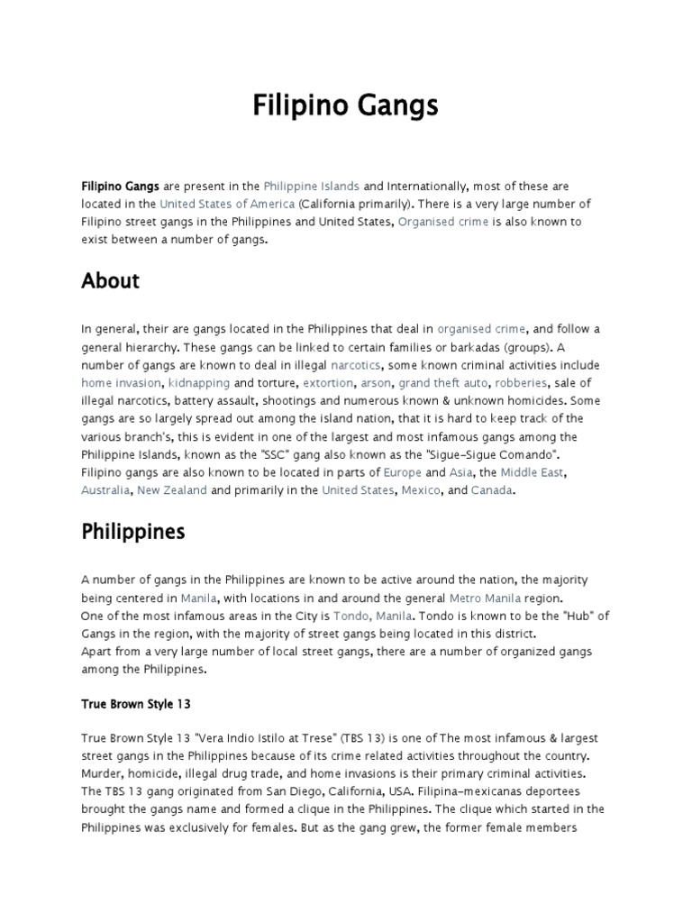 Filipino Gangs in The Philippines and Worldwide | PDF | Gang | Slang