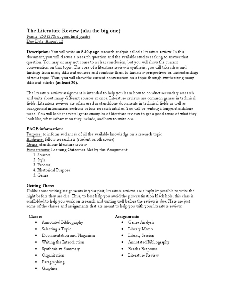 The Literature Review Assignment Sheet | PDF | Comma | Citation