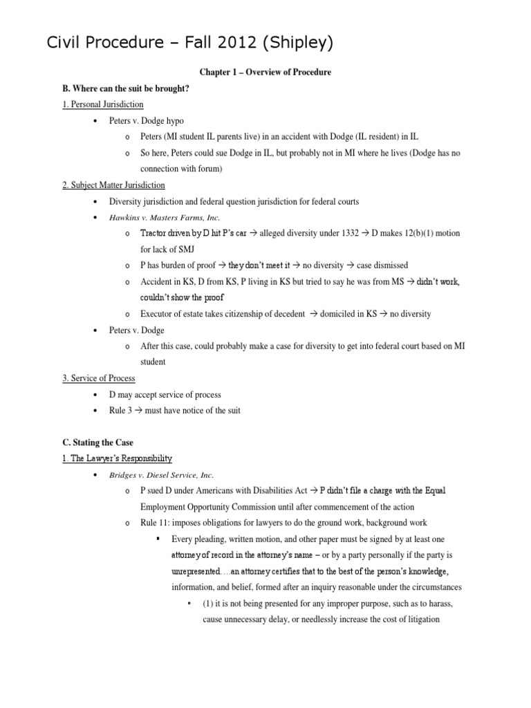 Civil Procedure Overview and Jurisdiction | PDF | Minimum Contacts ...
