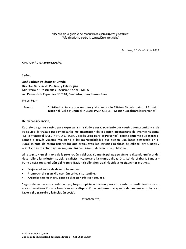 Oficio para Sello Municipal | PDF