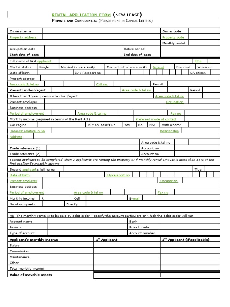 Rental Application Template