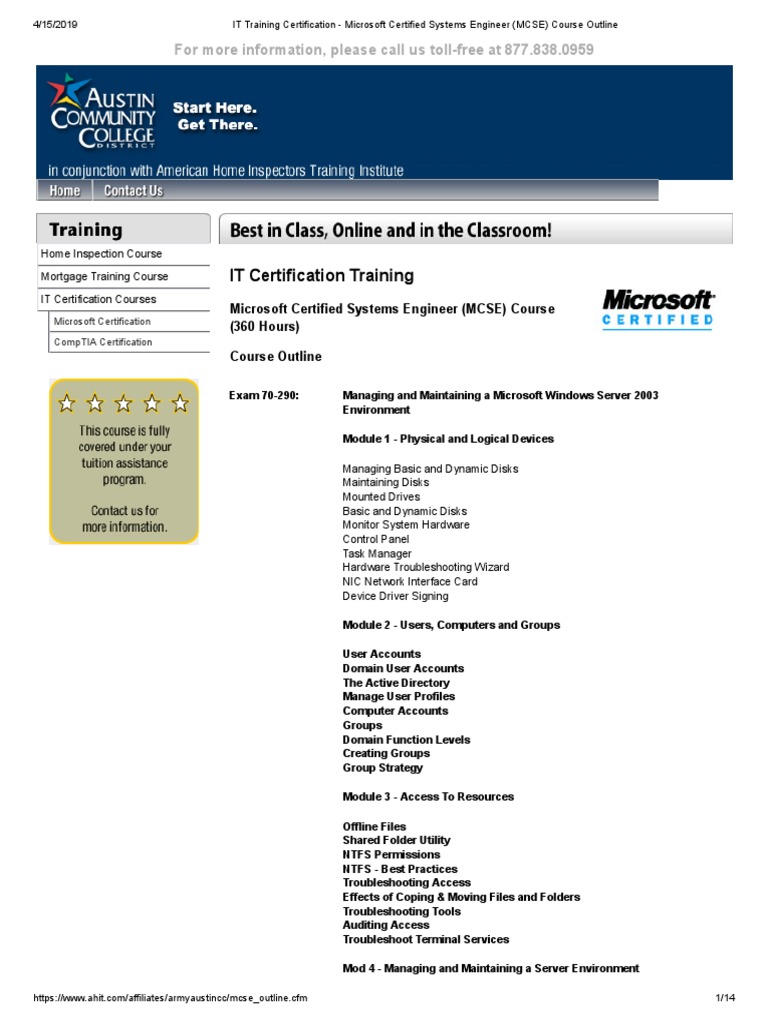 IT Training Certification Microsoft Certified Systems Engineer (MCSE