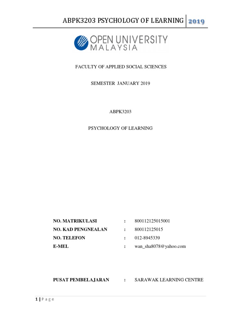 Abpk3203 Psychology of Learning | PDF