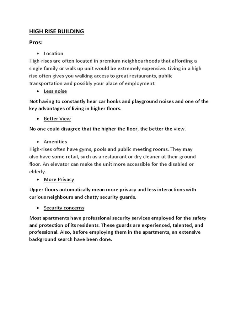 High-Rise vs Low-Rise: Pros and Cons | PDF | Apartment | Elevator
