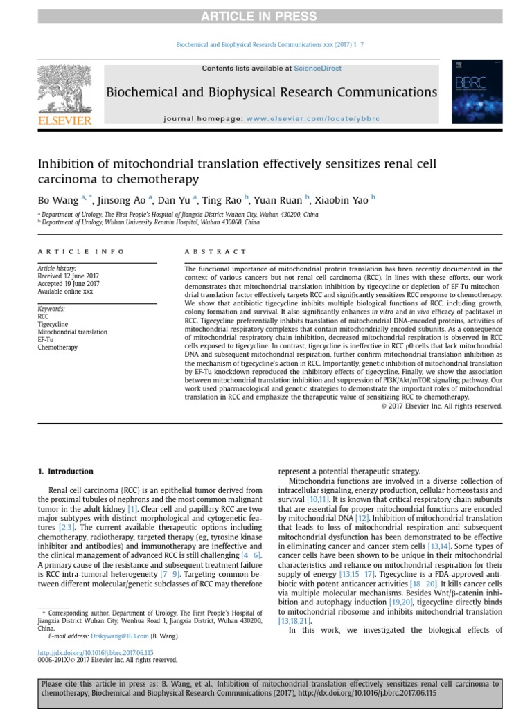 Biochemical and Biophysical Research Communications Bo Wang, Jinsong Ao, Dan Yu, Ting Rao, Yuan