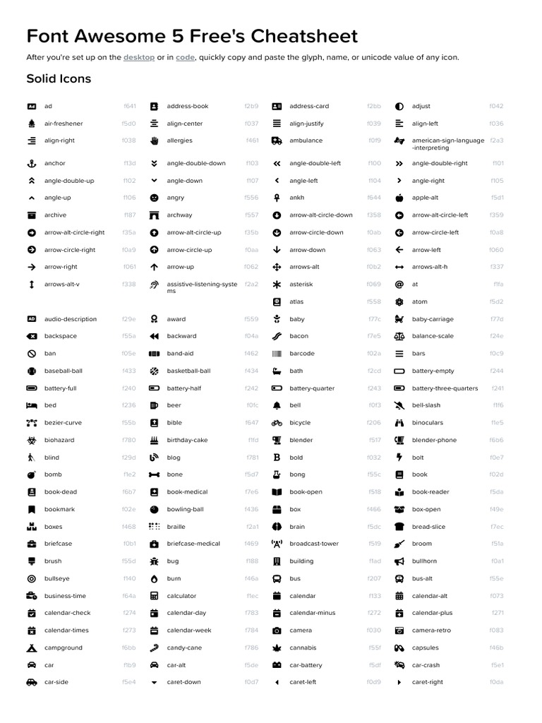 Font Awesome 5 Free's Cheatsheet Solid Icons PDF