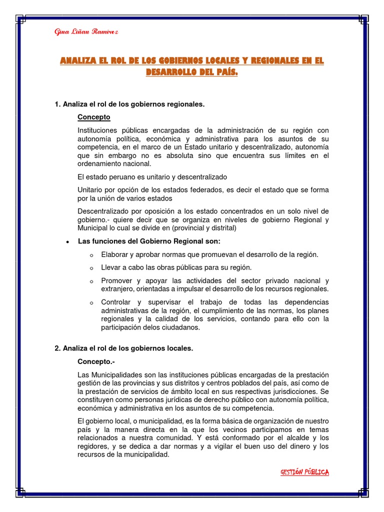 Funciones de Gobiernos Locales y Regionales | PDF | Gobierno local ...