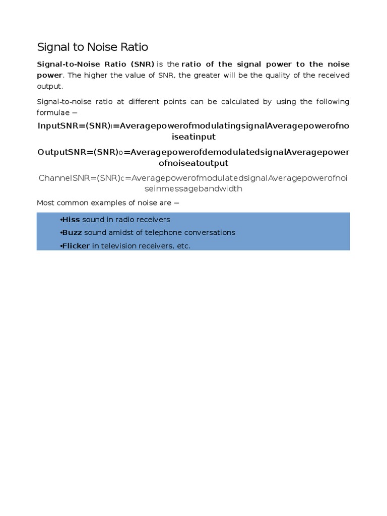 Understanding Signal-to-Noise Ratio (SNR) | PDF | Science & Mathematics
